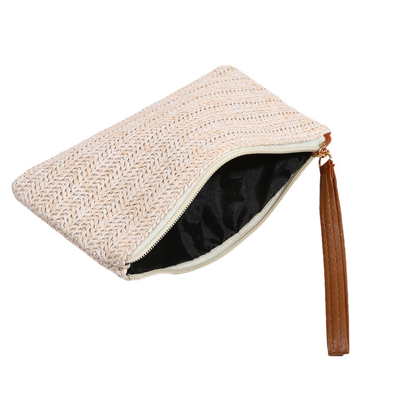 Fashion Ladies Weaving Bag Wristlet Clutch Women Daily Money Phone Clutch Solid Straw Woven Coin Purse Beach Wallet Card Leisure Travel
