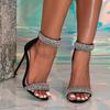 New Style Glitter Rhinestones Ankle Wrap Zip Sandal Women Summer Open Toe Stripper Heels Party Dress Shoes Black