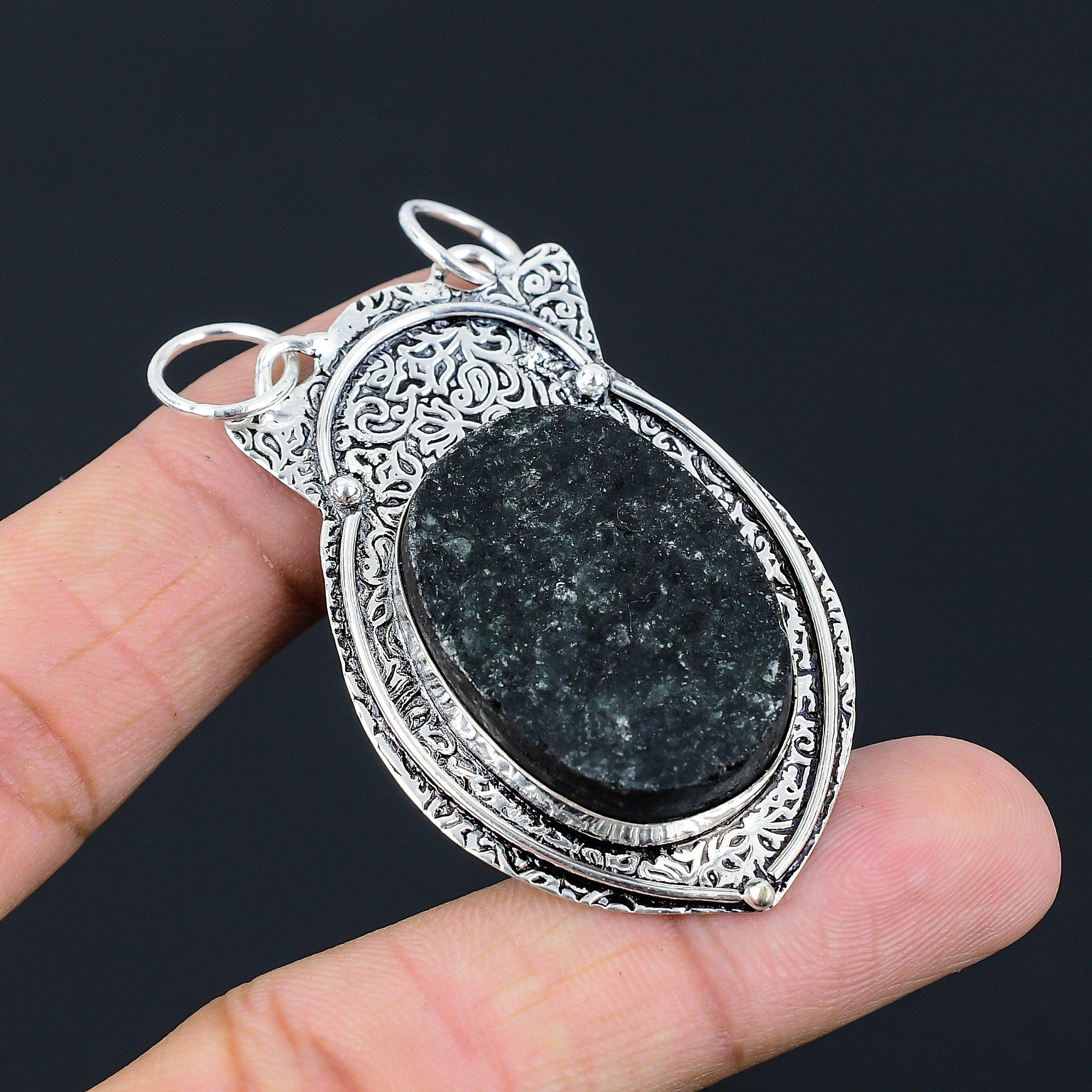 Black Tourmaline Rough Gemstone 925 Sterling Silver Anniversary Pendant Jewelry