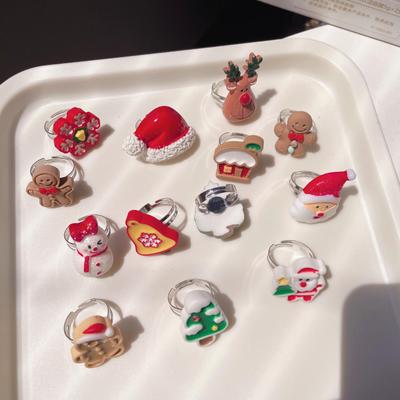 Tatlı Yılbaşı Çizgi Film Yüzük: Noel Baba, Geyik, Ağaç Açık Takı Kızlar İçin