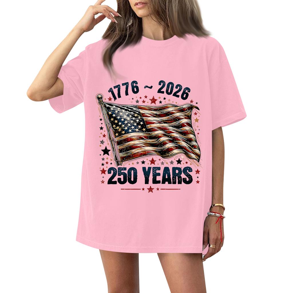 Women's Fashionable Casual Short-Sleeve Neck Printed T-Shirt for the 250th Anniversary of the Founding of the United States