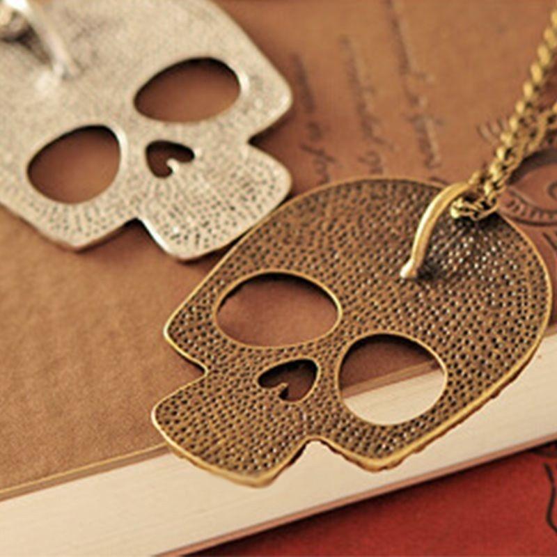 Women's Vintage Gothic Carved Flowers Skull Pendant Chain Necklace Long Sweater Chain Fashion Jewelr