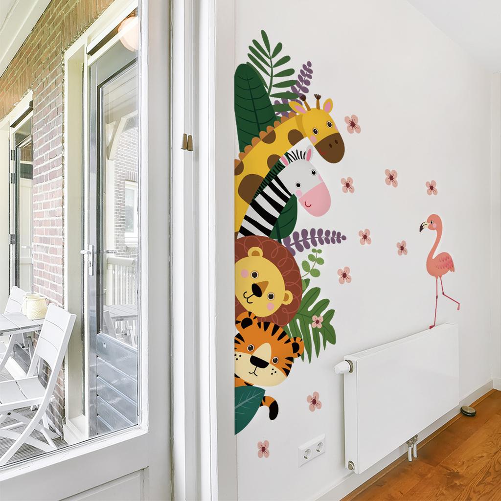 Little Animals Flowers Wall Sticker Kids Room Living Room Wall Decoration Self-Adhesive Home Decor