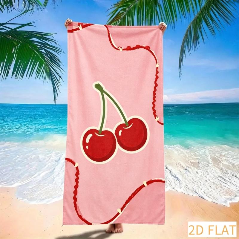 Blau gestreiftes Kirsch-Strandtuch - Super saugfähig Schnell trocknend Mikrofaser Mit rosa Schleifen-Print Weiche Sandfreie Decke für Picknick