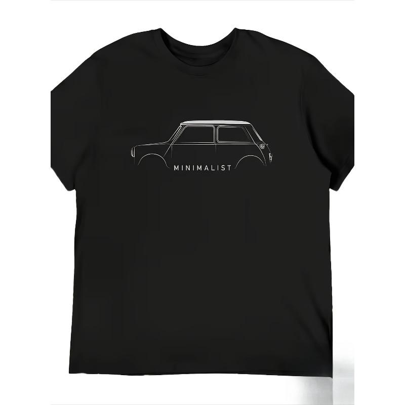 

Minimalist Style Men s Classic Car Mini T-Shirt - Casual Round Neck Summer Tee, Featuring Vintage Car and Modern Minimalist Car Graphic Design 4XL чорний