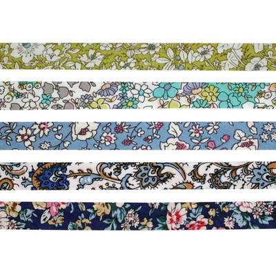 MégaCréa DIY - Cotton Bias Tape 1 Cm X 1 M Blue-green Flowers 5 Pieces