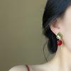 Vintage Strawberry Drop Earrings Green Leaves Dainty Simulated Fruit Earrings Bow Lovely Style Flower Drop Earrings Party