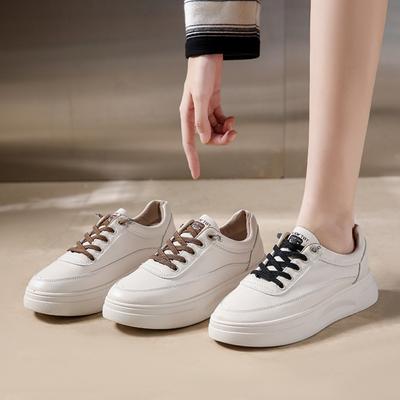 White Shoes Spring New Versatile Shoes Casual Sports, Single Shoes, Leather Panel Shoes, Women's Shoes