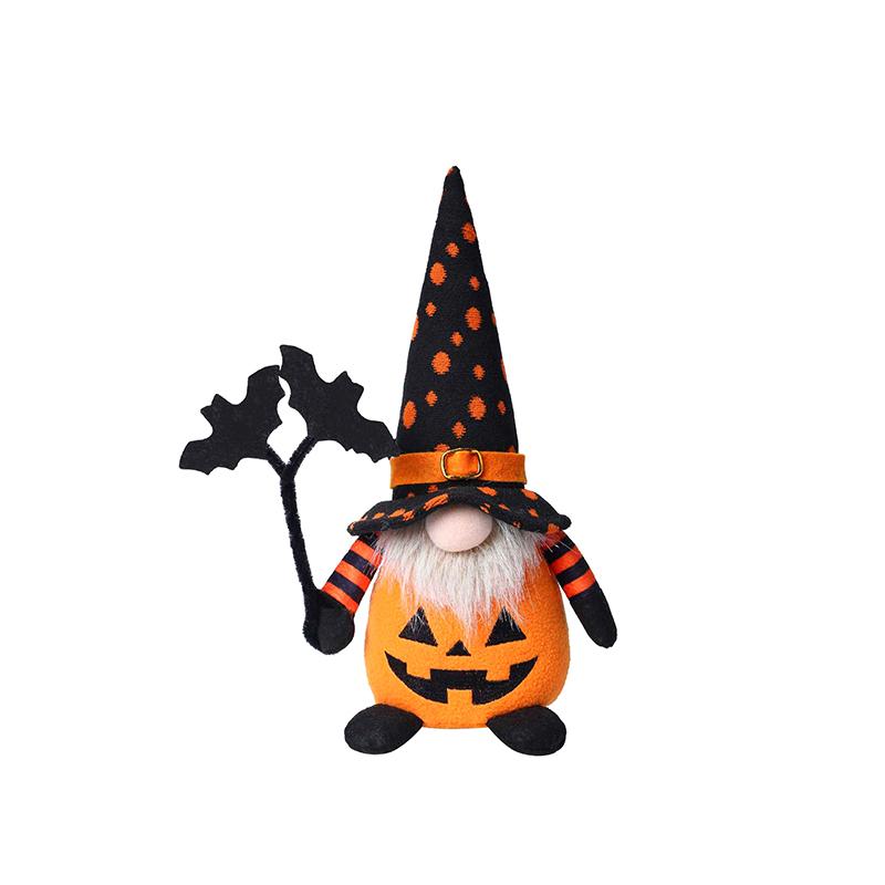 Halloweenské trpasličí dekorace, Ručně vyráběné ozdoby s dýní a netopýrem, Švédský Tomte, Severská plyšová elfí panenka Nisse, Rozkošný trpaslík