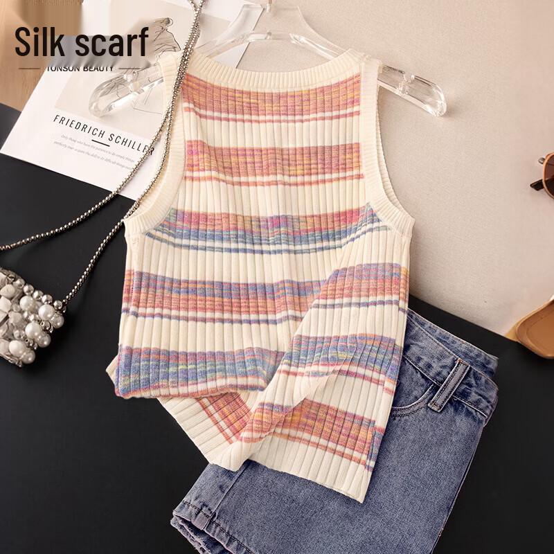 Women s Color-Block Striped Sleeveless Pullover Shirt One Size