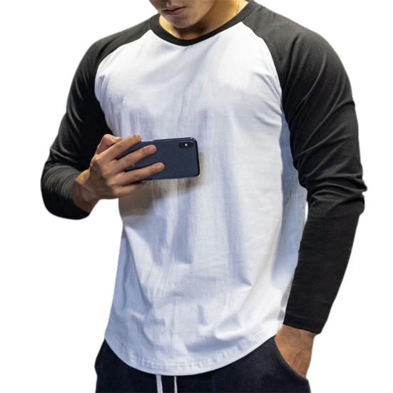 Men Shirt Contrast Colors Breathable Round Neck Soft Spring Top for Jogging