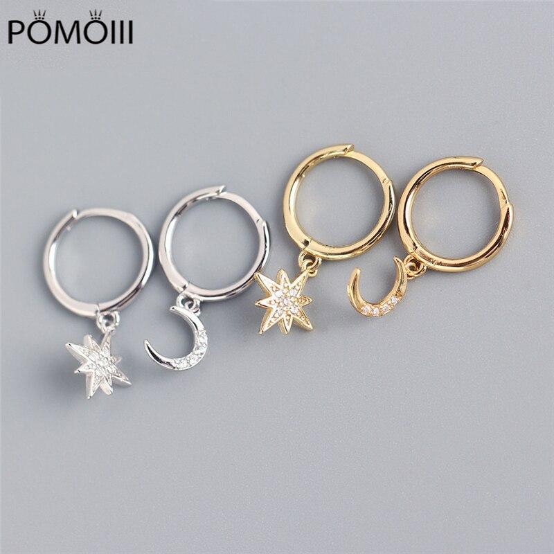 

925 Sterling Silver Moon Star Hoop Earring for Women Men Ear Jewelry Party Gifts Wholesale