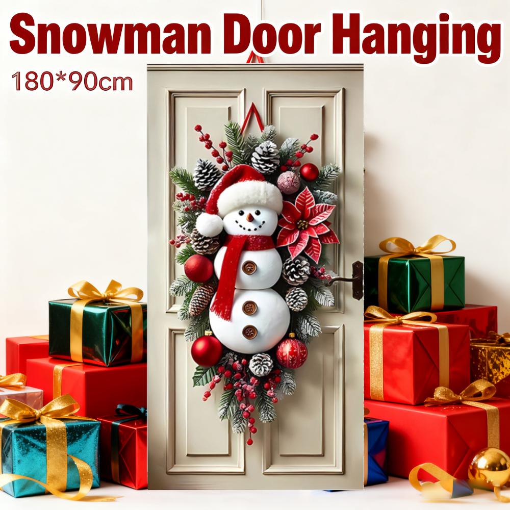 Christmas Tree Christmas Snowman Wreath with Scarf for Front Porch Indoor Outdoor Holiday Decor Festive Decor