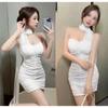 Pure Desire Spice Girl Sexy Halter Strap Hip Skirt Summer New Careful Mesh Splicing Pleated Dress