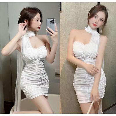 Pure Desire Spice Girl Sexy Halter Strap Hip Skirt Summer New Careful Mesh Splicing Pleated Dress