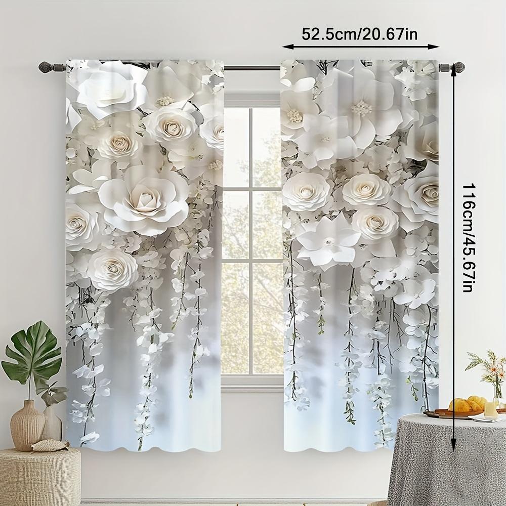 2 Stück Elegante Weiße Blumenmuster-Gardinen aus transparentem Polyester – für Wohnzimmer, Schlafzimmer, Ferienhaus, Café, Küche & Büro