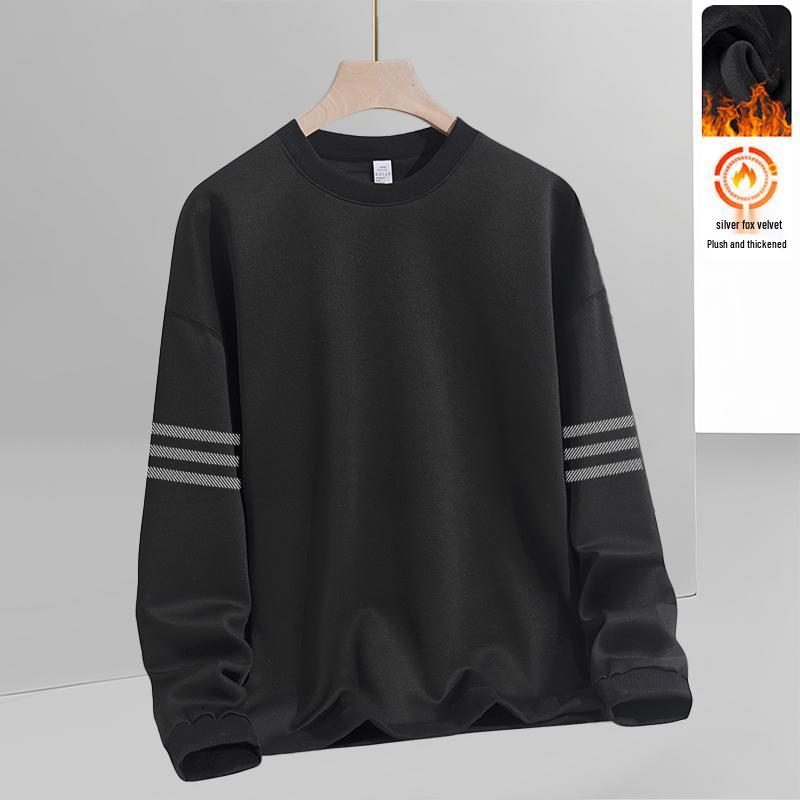 Men's 2025 Autumn American Style Heavyweight Loose Fit Round Neck Long Sleeve Plus Velvet Hoodie Pullover.