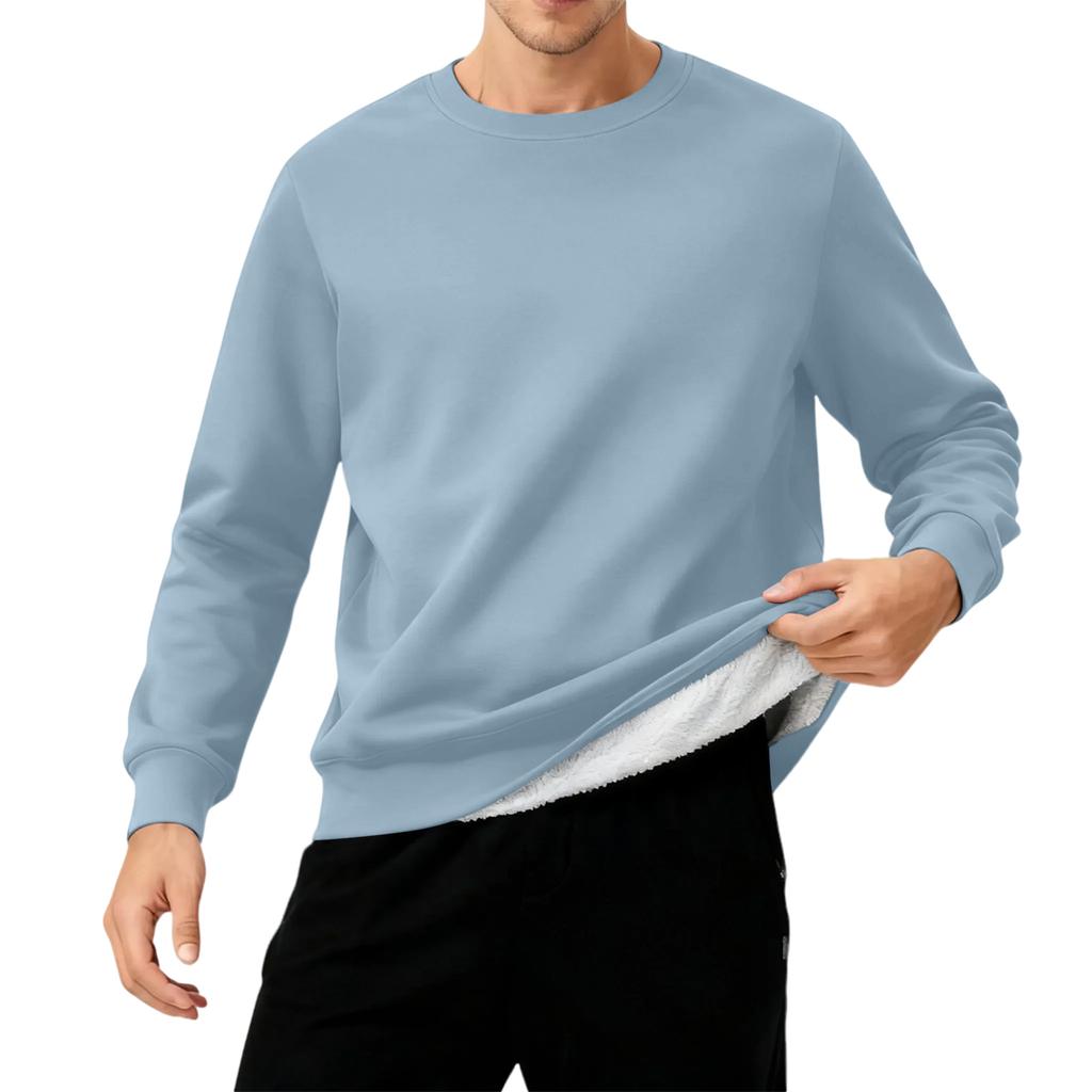 Herr Rundhals Fleecefodrad Tjock Enfärgad Sweatshirt