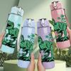 1PC Green T Rex Dinosaur Jungle Print 750ml Color Plastic Sports Water Bottle Leakproof Flip Straw Lid Suitable for Sports Office Home Use