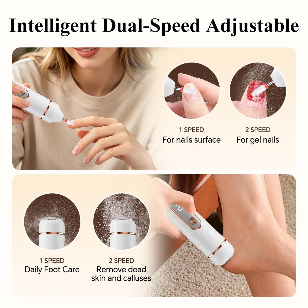 2 in 1 Electric Nail File Electric Foot Gringder, Dual Speeds Nail Drill Manicure Pedicure Tool Set With 5 Grinding Heads