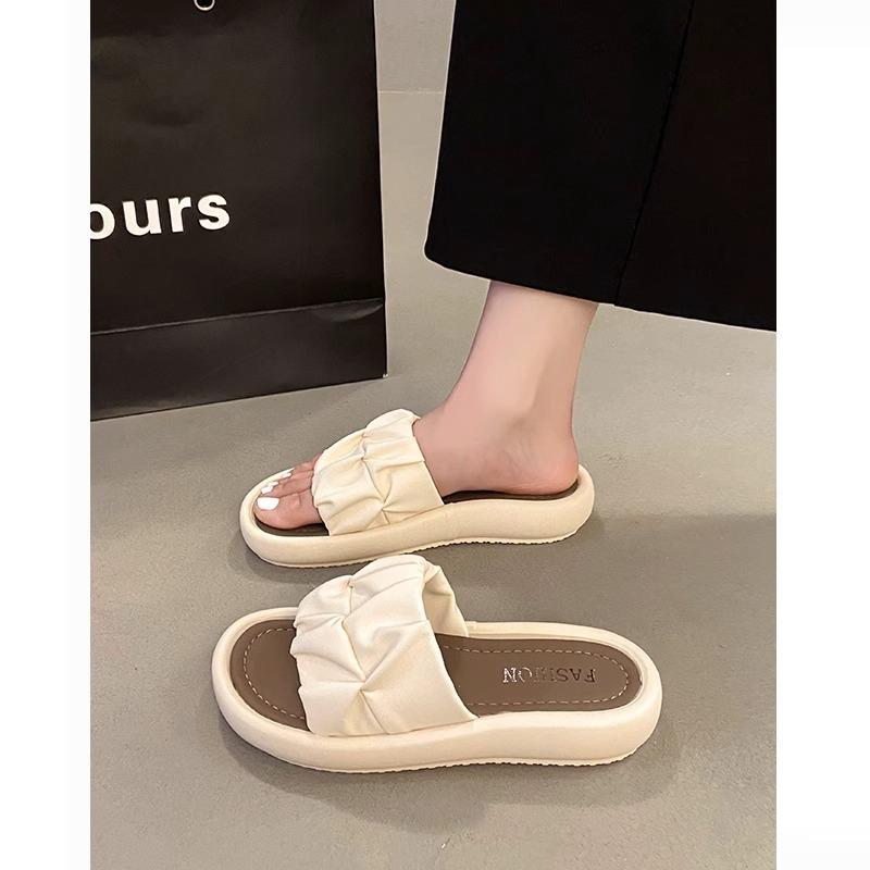 Premium thick-bottomed one-word slippers for women's summer outer wear fashionable new flat-bottomed non-slip casual cool slippers