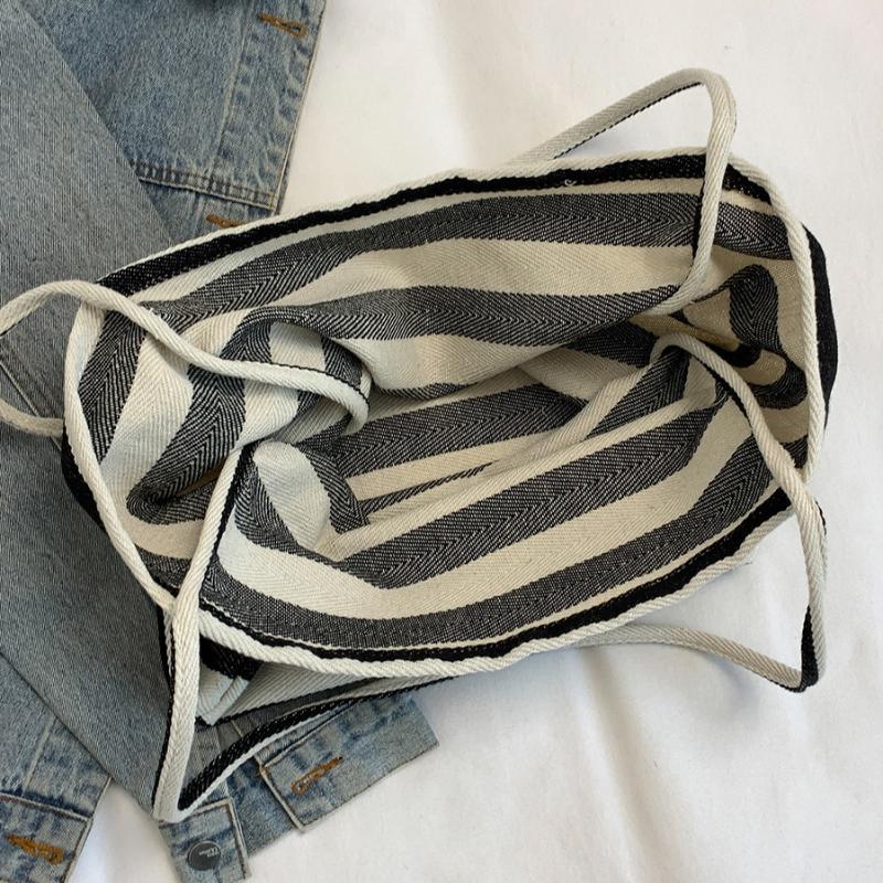 1Pcs Fashion Large Capacity Ladies Tote Handbags Simple Striped Women'S Canvas Casual Shoulder Bags Female Daily Shopping Bags