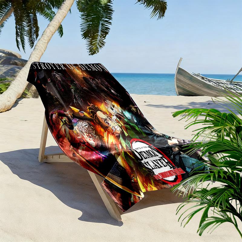 Dynamic Demon Slayer Art beach towel Outdoor camping Portable for travel quickdrying swim towel swim Absorbent bath towel Comfort printing