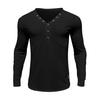 Yousheng Men Spring Autumn Top Button Decor V Neck Long Sleeves Solid Color Pullover T-shirt Stretchy Slim Fit Fitness Sport Top