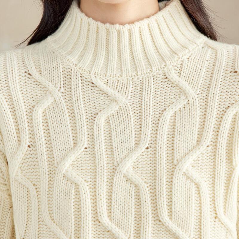 Srcr Women's High-Neck Cable Knit Wool Sweater