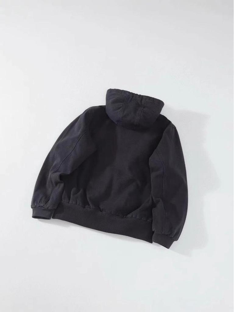 Jachetă Carha Vintage J130 din Pânză cu Petice din Piele și Glugă, Bumbac - Colecția Toamnă/Iarnă.