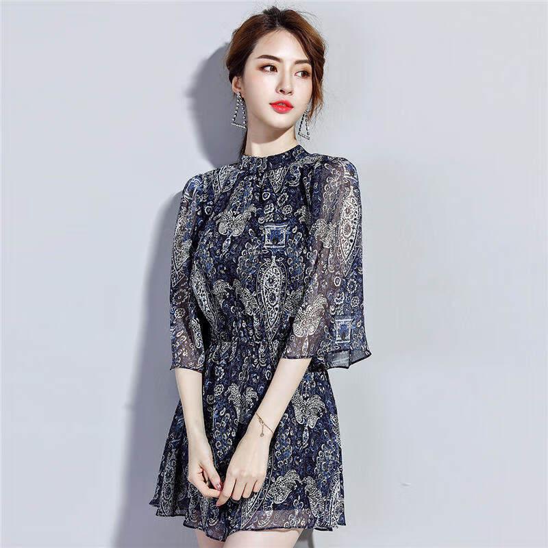 

Women s Retro Ethnic Print Chiffon Short-Sleeve Romper XL