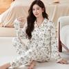 Fashion sweet printed pajamas women's spring and autumn imitation cotton long-sleeved loungewear large size comfortable mother suit