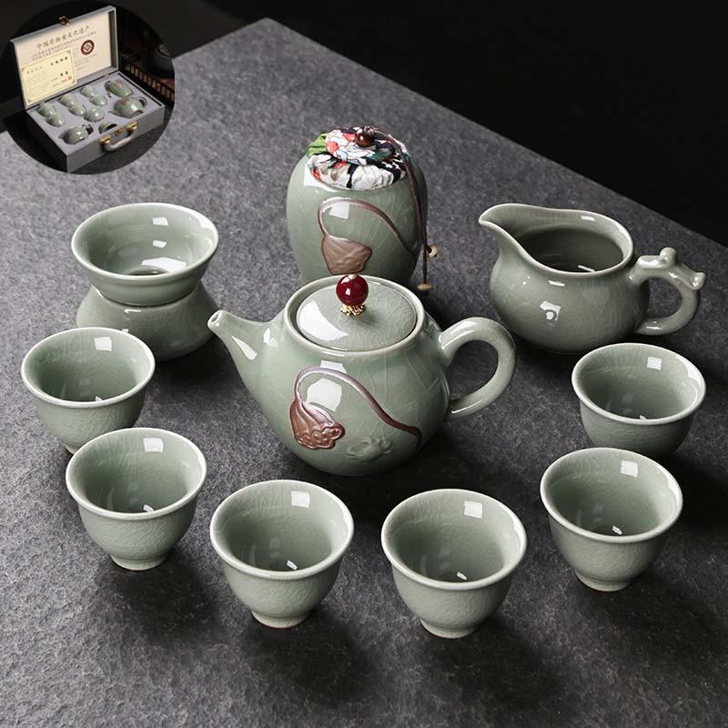Retro Ge Kiln Tea Set Gift Set Free Kung Fu Ceramics Full Set Business Tea Set Light Luxury
