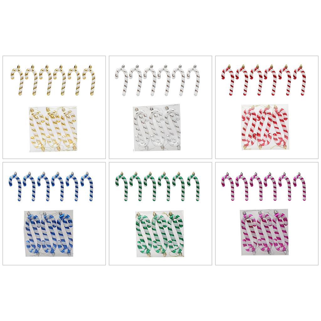 6Pcs Christmas Candy Cane Ornament Glitter Plastic Christmas Tree Hanging Pendant Decoration for Holiday Party Favors