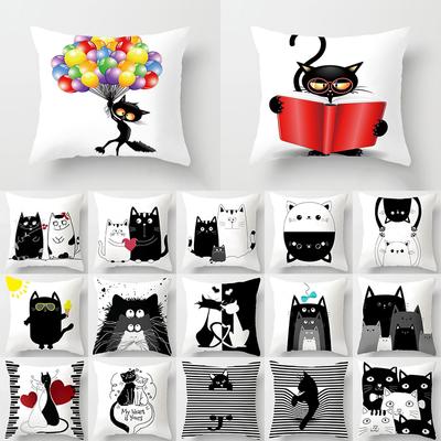 45x45cm Polyester Cartoon Kissen Home Dekoration Kissenbezug Schwarz und Weiß Katze Sofa Dekoration Kissenbezug Kissen Kissenbezug