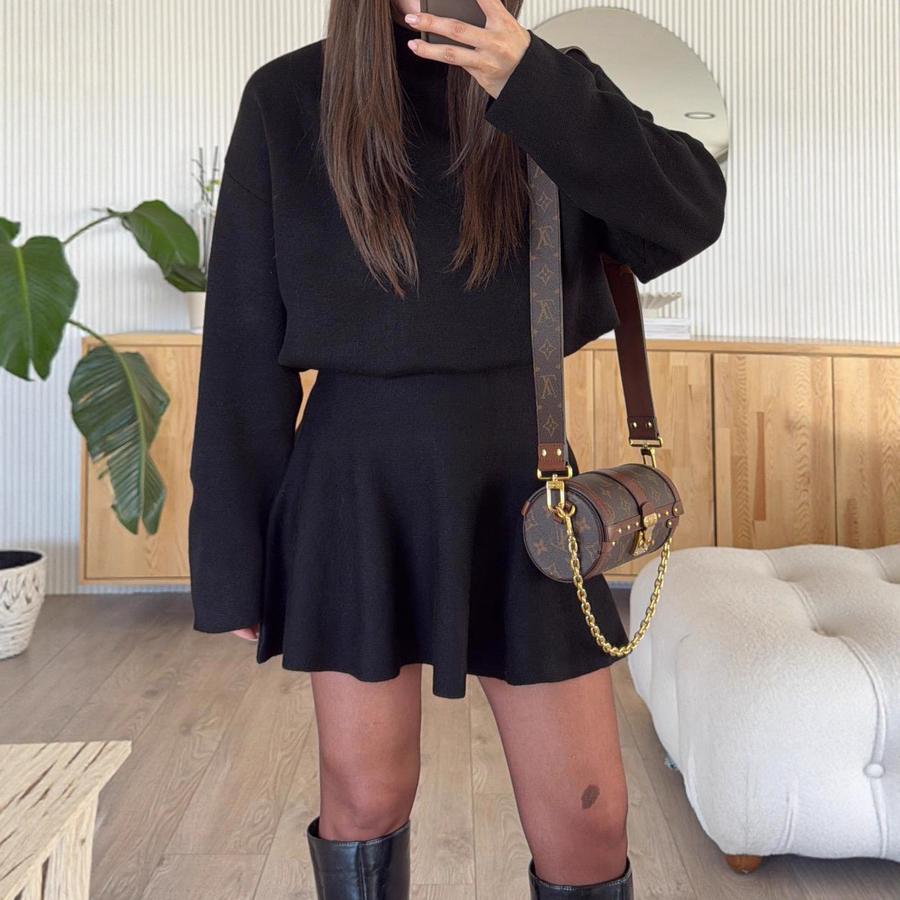 Neues Lässiges Urlaubsstil Langarm Mini-Kleid Set für Damen Herbst Winter