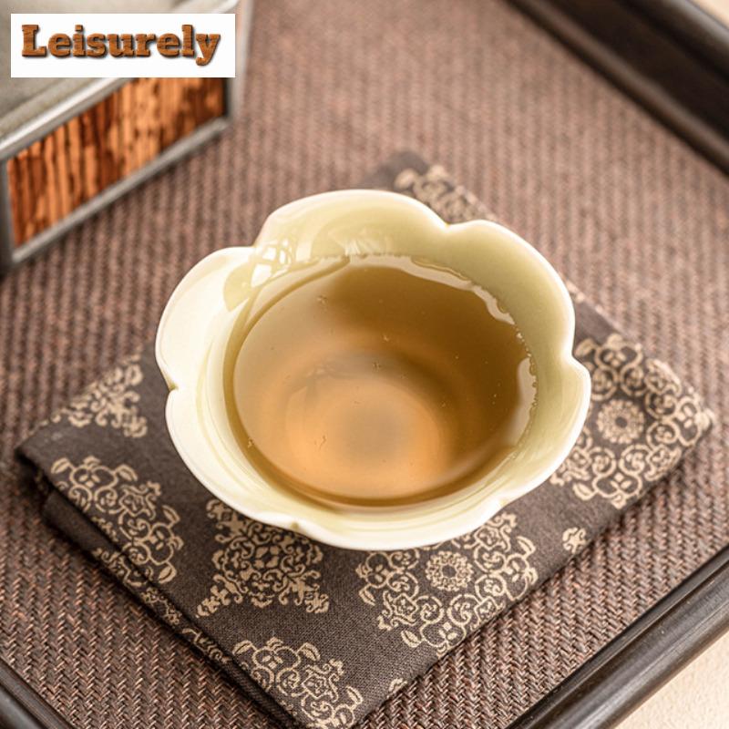 2pc/set Retro Yaozhou Kiln Celadont Teacup Tea Dust Green Kuikou Cup Tasting Tea Cone Bowl Personal Master Cup Kung Fu Set 35ml