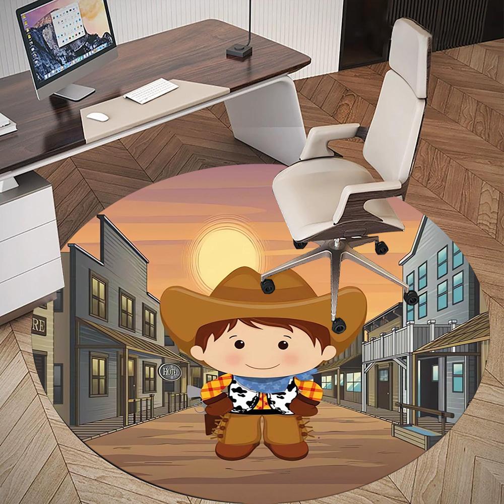 1pc Cowboy Town Round Chair mat Area Rug - Non-Slip, Floor Mat for Office, Bedroom, home decor Christmas Gift p0811420