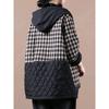 2024 Winter Fashion Padded Coats Chinese Womens Loose Hooded Warm Plaid Jackets Ladies Casual Vintage Luxury Outerwear