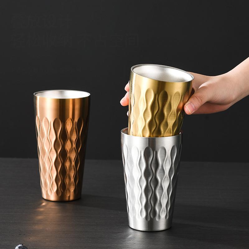 304 Edelstahl Kaltwasser Getränkebecher Doppelwand Bier Verbrühschutz Fallschutzbecher Milchbecher für Küche Trinkgeschirr Bar