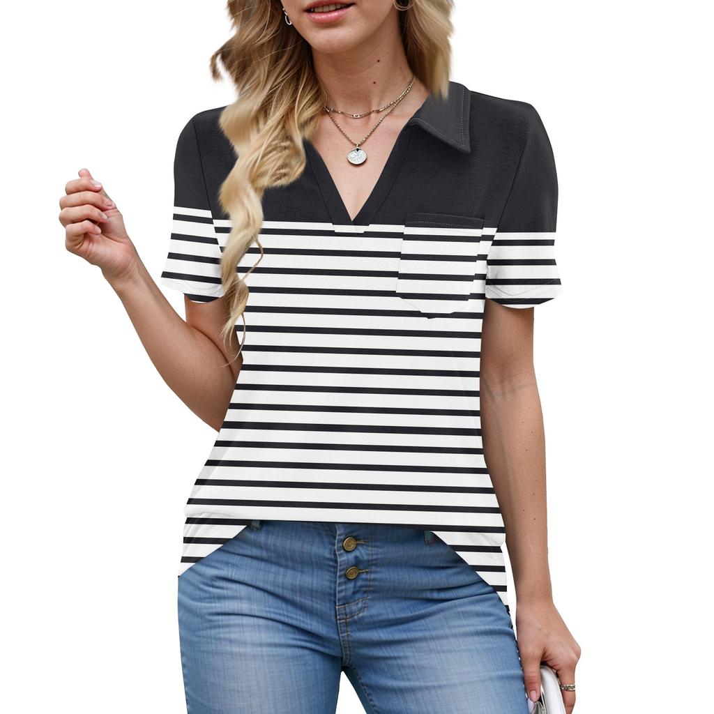 Womens Shirts Summer Business Casual Work Tops Short Sleeve Button Down Collared V Neck Blouse T-Shirt