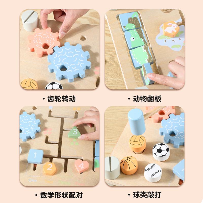 Children'S Educational Double-Sided Game Multi-Functional Busy Board Wooden Puzzle Board Learning Cognitive Early Education Toy