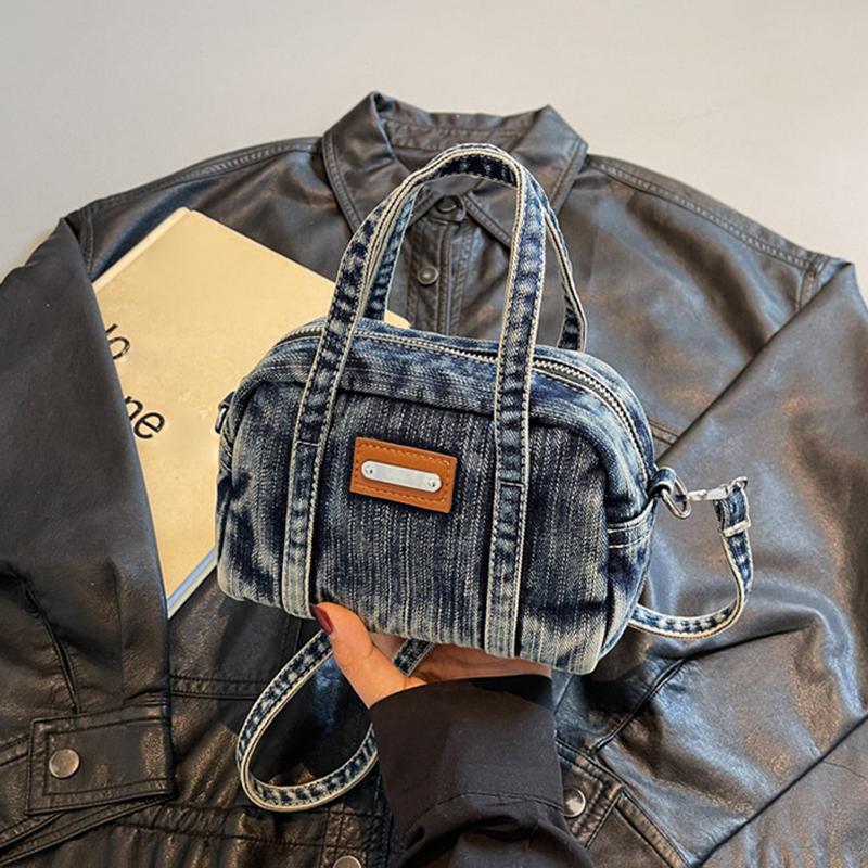 

Винтажный Деним Женский Маленький Кошелек и Сумки Большая Вместимость Боулинг Сумки Кроссбоди Универсальные Сумки на Плечо 18x8x12cm синий