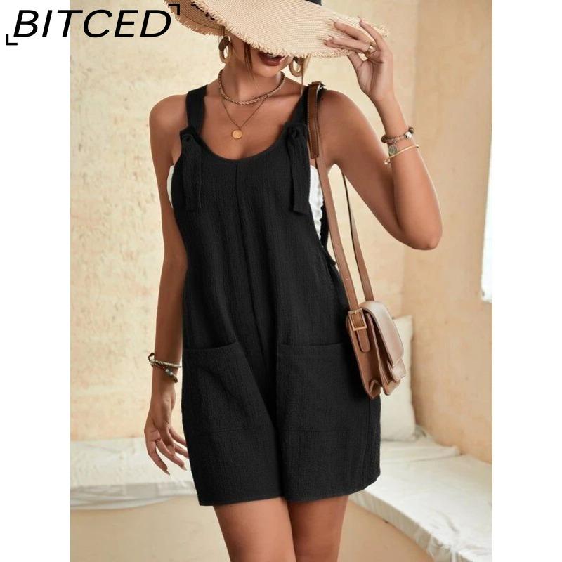 

BITCED Women s Fashion Casual Solid Color Print Summer Spring Sleeveless Suspenders Trousers Jumpsuits & Rompers S чорний