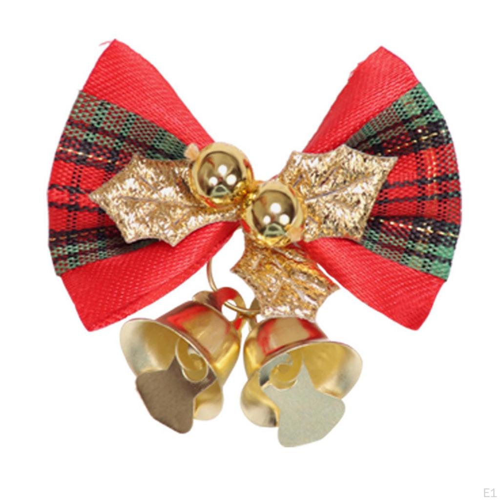 4Pcs Christmas Bow Bell Supplies Glitter Pendant Crafts Topper Charm Xmas Tree Hanging Decorations