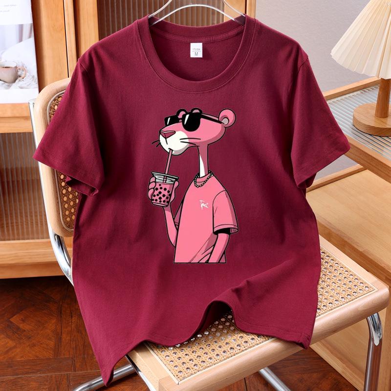 Unisex Pink Leopard Print Short Sleeve Cotton Top