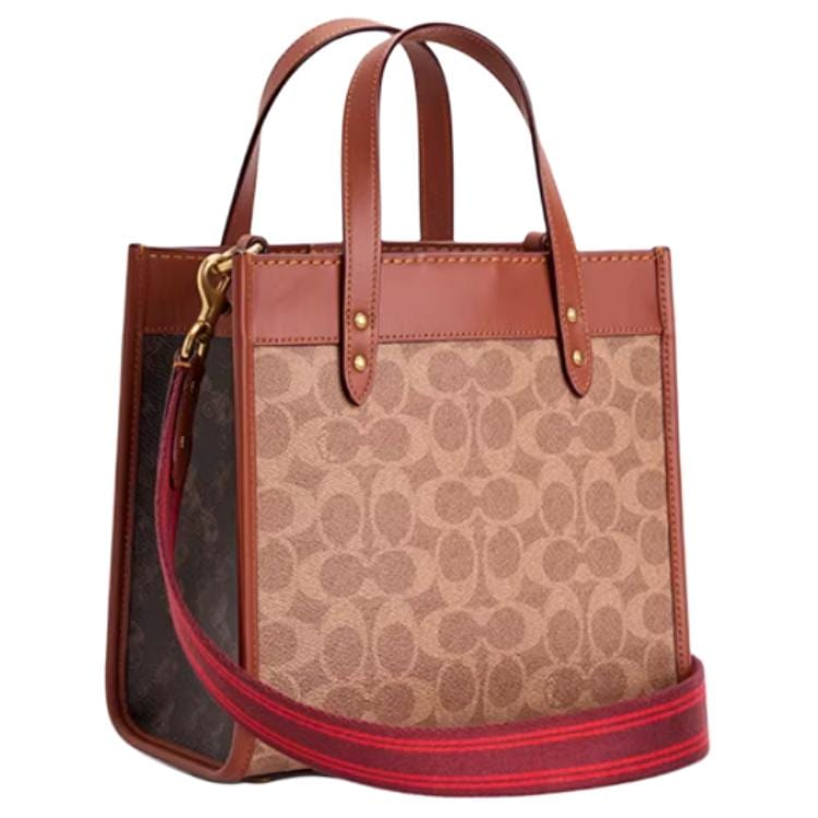 Coach Field Artificial Leather With Cow Leather Tote Handbag Small Women's Brown Yellow CU887-B4SIM
