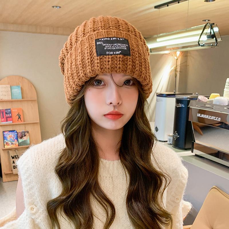 Big head circumference cloth wool hat, versatile in autumn and winter, showing the face, small cold hat, warm ear protection, knitted hat