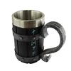 Wikinger Holzmaserung Bierkrug 304 Edelstahl Mittelalterliche Taverne Holzimitat Fasskrug Bierkrug Kaffeetasse Halloween Geschenk