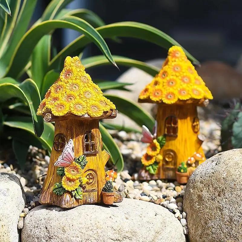 Fuuny Resin Tree House Solar Decorative Lights Small House Ornaments Outdoor Garden Garden Balcony Patio Decoration Lawn Lights